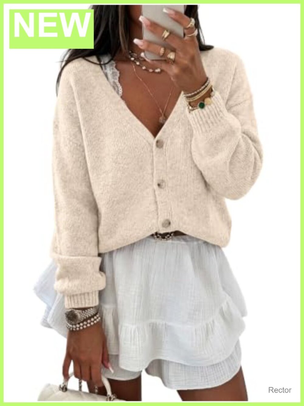 Oversized Cropped Cardigan Button Up V-Neck Long Sleeve Knit Fall Sweater